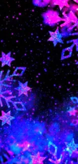 Vibrant neon snowflake design with a galaxy background.