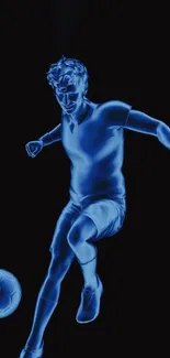 Neon blue soccer player on black background, dynamic and stylish mobile wallpaper.