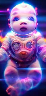 Futuristic neon space baby with vibrant colors.