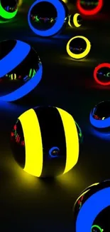 Vibrant neon spheres on a black background.