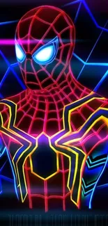 Neon Spider-Man style digital wallpaper with a futuristic and glowing web design.