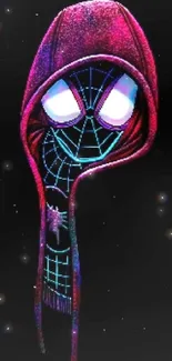 Neon Spider Hero with glowing effects on a dark background, perfect for mobile.