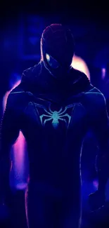 Neon styled Spider Hero in dark blue tones.