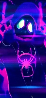 Neon Spider Hero with vibrant colors in dynamic pose.