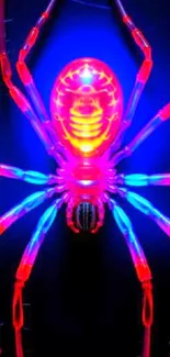 Vibrant neon spider with glowing colors on a dark background.