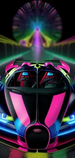 Neon sports car racing in a futuristic city.