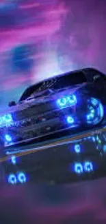 Neon sports car wallpaper with vibrant lighting effects.