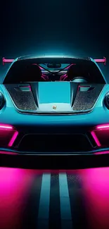 Sportscar with vibrant neon lighting in a dynamic mobile wallpaper.