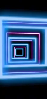 Neon blue and pink square tunnel mobile wallpaper with futuristic design.