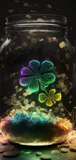 Neon-themed St. Patrick's Day wallpapers with shamrocks and Irish motifs.