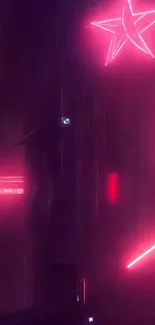 Neon pink star and lights in a futuristic cyberpunk style.