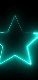 Neon turquoise star on a dark background.