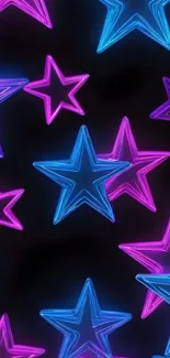 Neon star pattern with pink and blue colors on a black background.