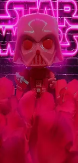 Red neon Star Wars pop art wallpaper with flowers.