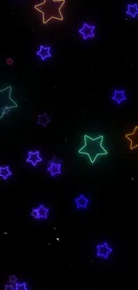 Neon stars scattered across a dark background, creating a cosmic display.