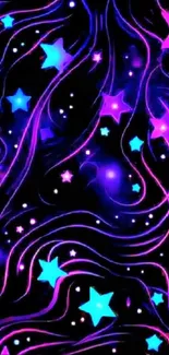 Colorful neon starry night abstract wallpaper for mobile.