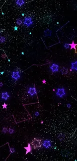 Vibrant neon stars in a dark sky wallpaper.