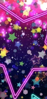 Colorful neon starry wallpaper with vibrant stars on a dark background.