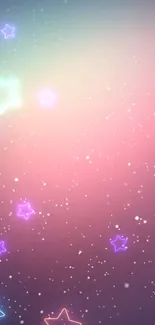 Neon stars on a pink and blue gradient background with glowing effects.