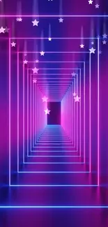 Neon starry tunnel with geometric patterns and vibrant colors.