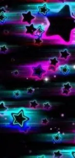 Neon stars and vibrant colors on dark wallpaper.