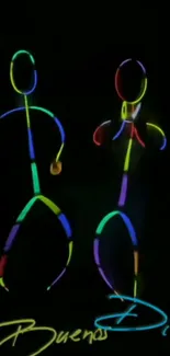 Neon stick figures glowing in the dark with colorful accents.