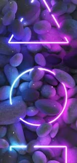 Neon geometric shapes on glowing stones wallpaper