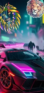 Neon street race scene with lion art