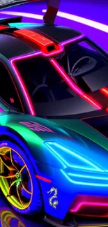 High-resolution wallpaper of a neon supercar in vibrant colors.