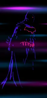 Neon silhouette of a superhero on a dark background, perfect for mobile wallpaper.