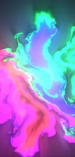 Vibrant neon swirl abstract art in pink, green, and blue hues.