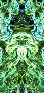 Neon swirl abstract wallpaper in green and blue hues.