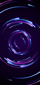 Dynamic neon swirl in purple and blue tones for mobile wallpaper.