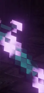 Neon pixelated sword emits a purple glow.