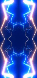 Symmetrical neon lights in blue wallpaper.