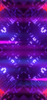 Abstract neon symmetrical mobile wallpaper with vibrant purple and pink hues.