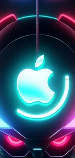 Futuristic neon wallpaper with Apple logo.