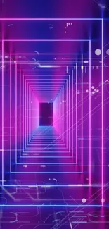 Neon tech tunnel with glowing geometric patterns and purple-pink hues.