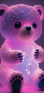 Cute neon teddy bear with a vibrant pink glow, perfect for mobile wallpaper.