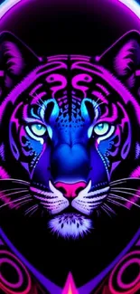 Neon tiger artwork with vibrant purple and pink hues, perfect for phone wallpapers.