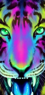 Neon tiger artwork with vibrant colors.