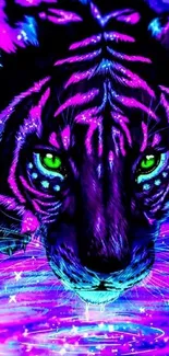 Neon tiger with glowing purple and green highlights