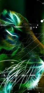 Neon tiger digital art glowing in green hues.