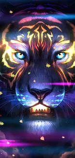 Neon tiger glowing with vibrant colors.