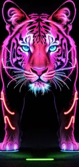 Neon tiger design with vibrant colors on a dark mobile wallpaper background.