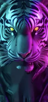 Neon tiger with vibrant colors and artistic design for mobile wallpaper.