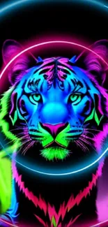 Neon tiger artwork in vibrant colors.