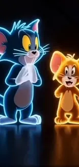 Neon Tom and Jerry cartoon wallpaper.