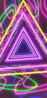 Vibrant neon triangle abstract with glowing colors.