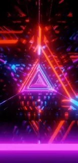 Abstract neon triangle with vibrant glowing colors.